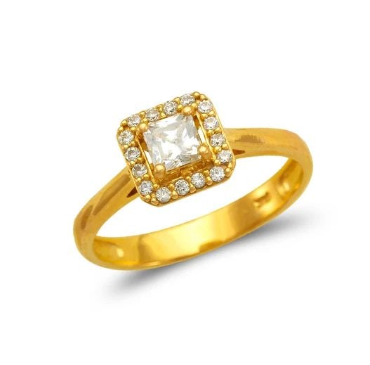 NEW 14K YELLOW GOLD LADIES FANCY HALO PRINCESS CUT SOLITAIRE RING (1 of 2)