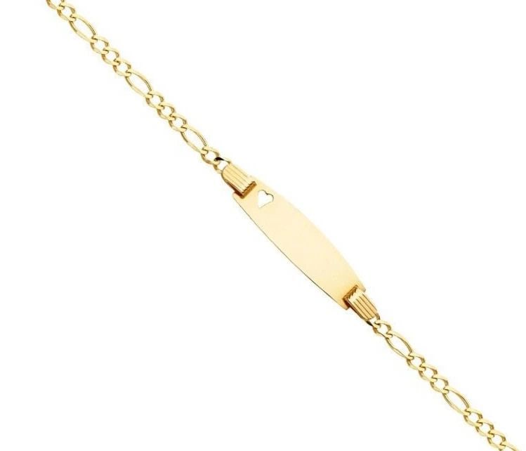 NEW 14K YELLOW GOLD FIGARO 3+1 BABY OVAL ID WITH HEART BRACELET: 14K YELLOW GOLD FIGARO 3+1 BABY OVAL ID WITH HEART BRACELET FIGARO 3+1 BABY OVAL ID WITH HEART BRACELET NEW 14K YELLOW GOLD LENGTH - 6in Apx WEIGHT - 2.7g
