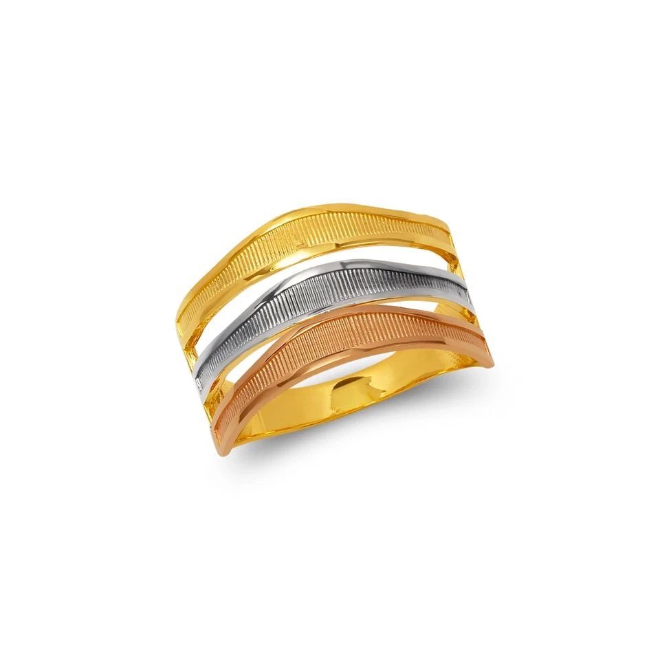 NEW 14K TRICOLOR GOLD LADIES TRICOLOR 3 LAYER BAND RING (1 of 1)