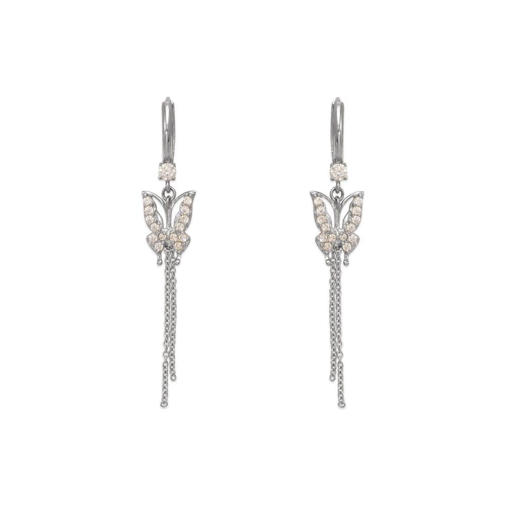 NEW 14K WHITE GOLD FANCY BUTTERFLY DANGLING EARRINGS (1 of 2)
