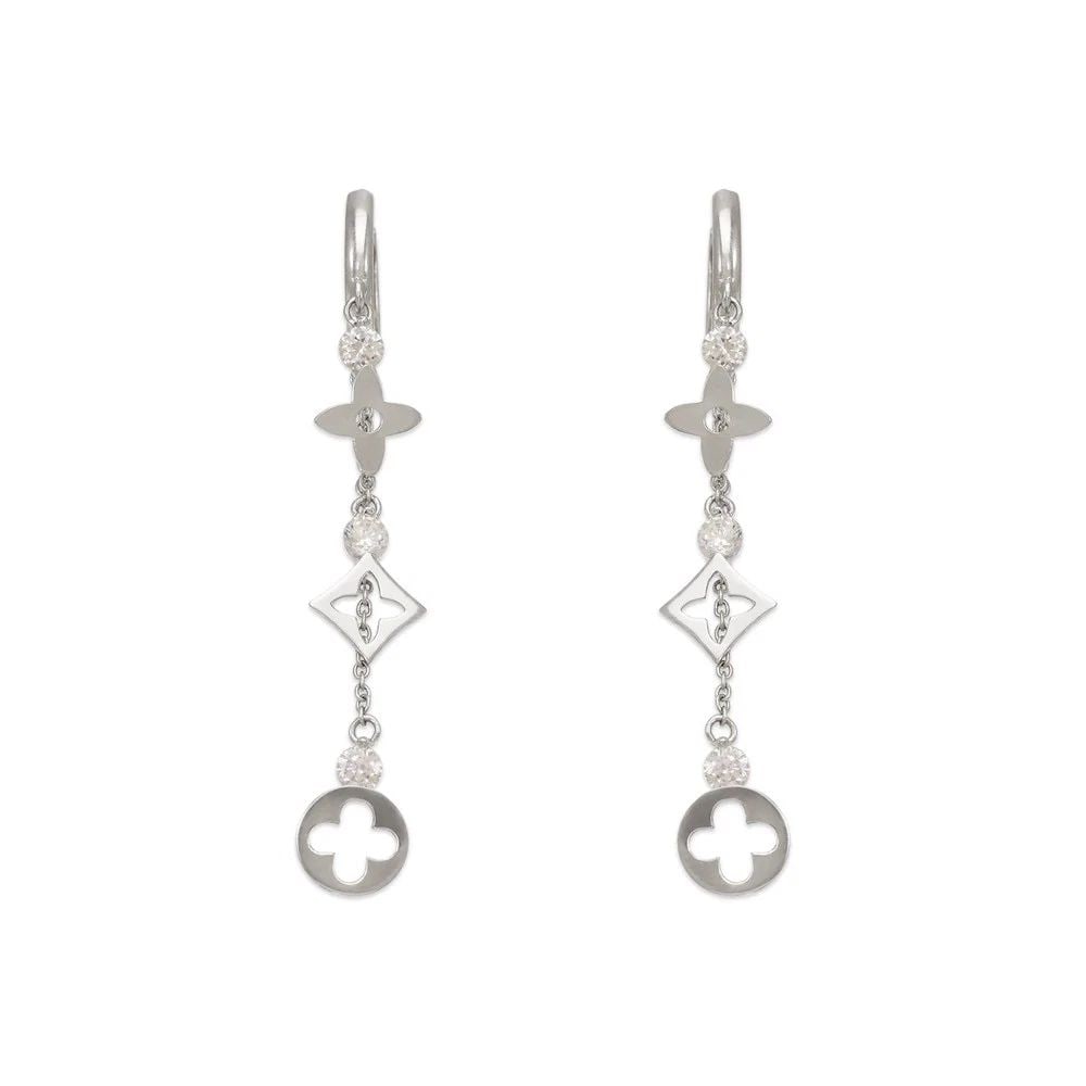 NEW 14K WHITE GOLD FANCY DESIGN DANGLING EARRINGS (1 of 2)