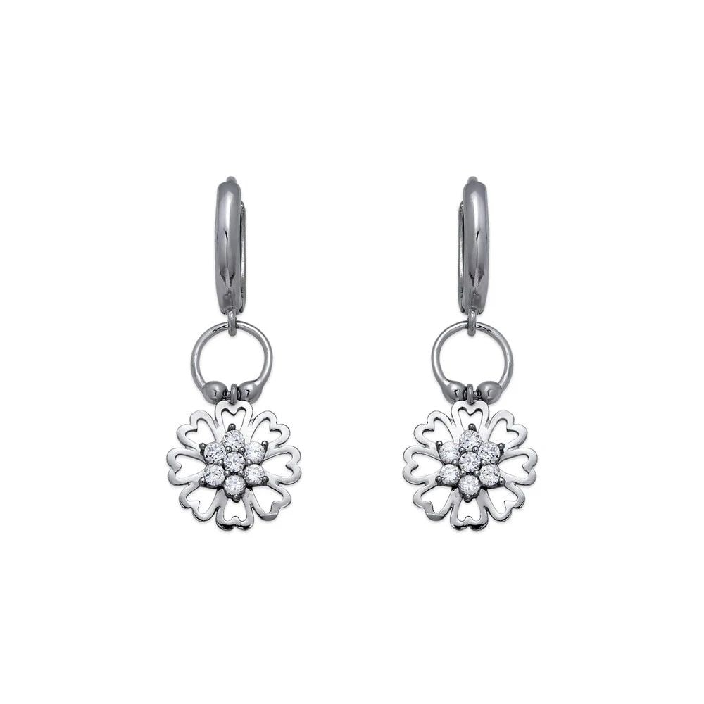 NEW 14K WHITE GOLD FANCY FLOWER EARRINGS: NEW 14K WHITE GOLD FANCY FLOWER EARRINGS FANCY FLOWER EARRINGS NEW 14K WHITE GOLD Width: Approx. 11x30mm Apx WEIGHT: 2.7g