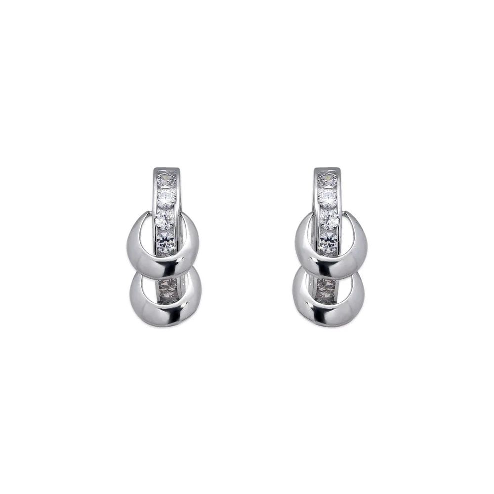 NEW 14K WHITE GOLD DOUBLE LOOP HUGGIEEARRINGS (1 of 1)