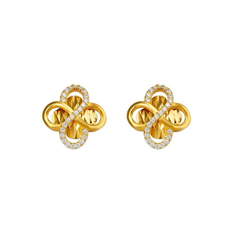 NEW 14K YELLOW GOLD FANCY FLOWER STUD EARRINGS (1 of 2)