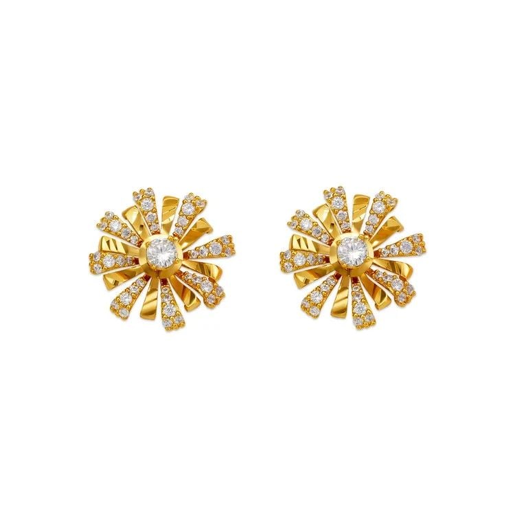 NEW 14K YELLOW GOLD FANCY FLOWER STUD EARRINGS (1 of 2)