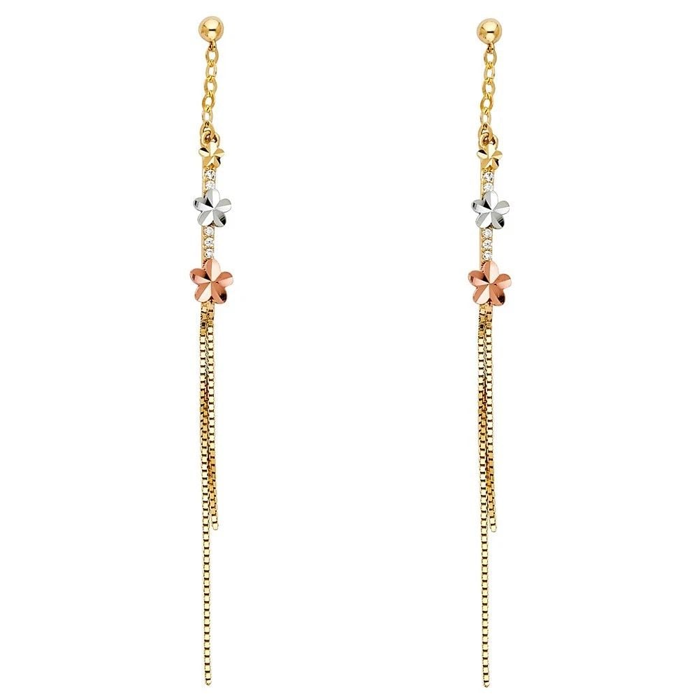 NEW 14K TRI COLOR GOLD DANGLING EARRINGS (1 of 2)