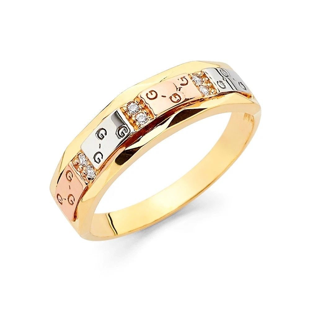 NEW 14K TRI COLOR GOLD LADIES WEDDING BAND: NEW 14K TRI COLOR GOLD LADIES WEDDING BAND LADIES WEDDING BAND NEW 14K TRI COLOR GOLD WIDTH : 4 mm Average Apx WEIGHT : 2.7g