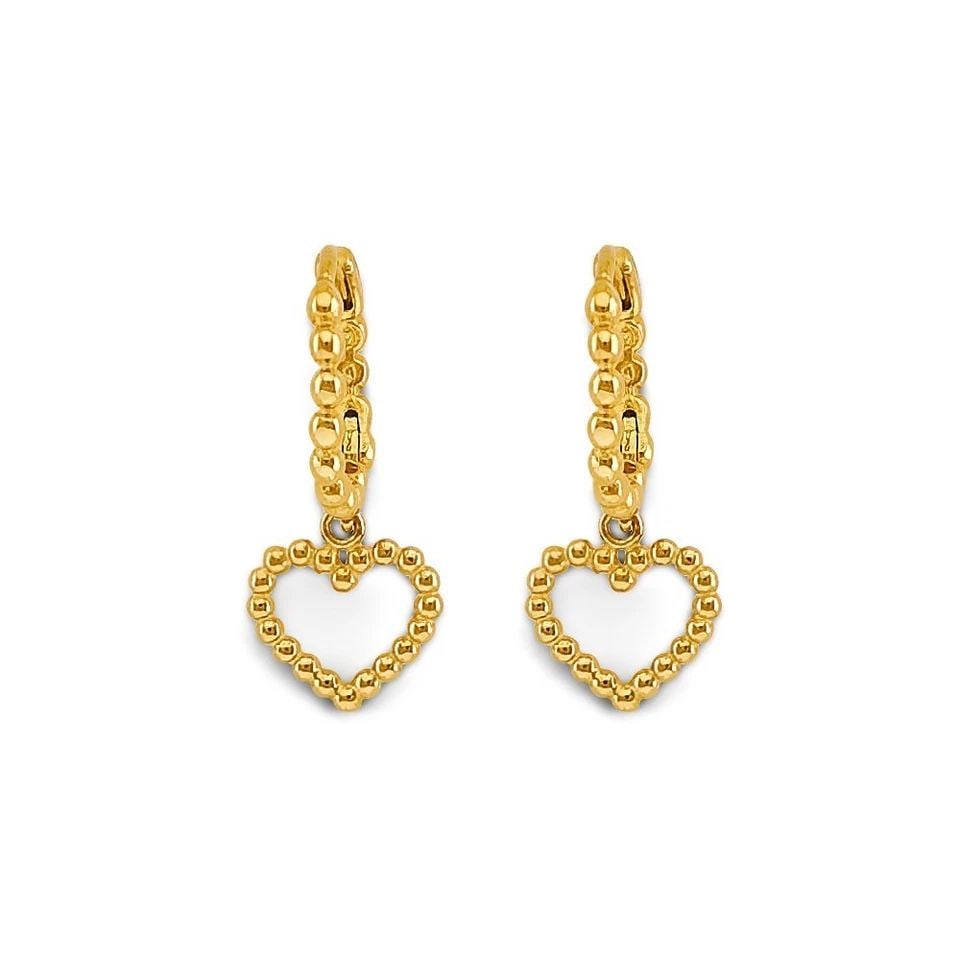 NEW 14K YELLOW GOLD BEAD HEART HUGGIES EARRINGS (1 of 1)