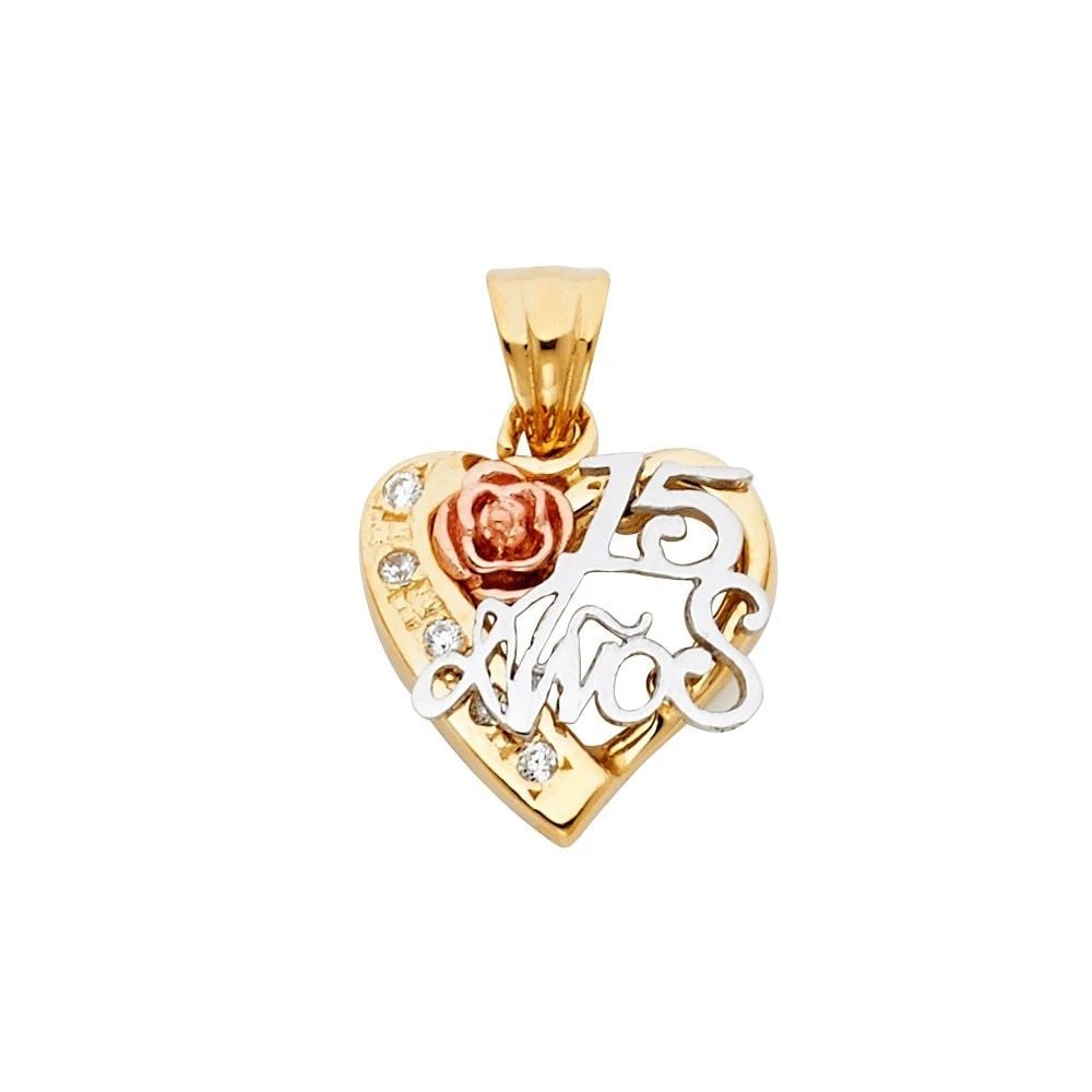 NEW 14K TRI COLOR GOLD 15 YEARS HEART PENDANT (1 of 1)
