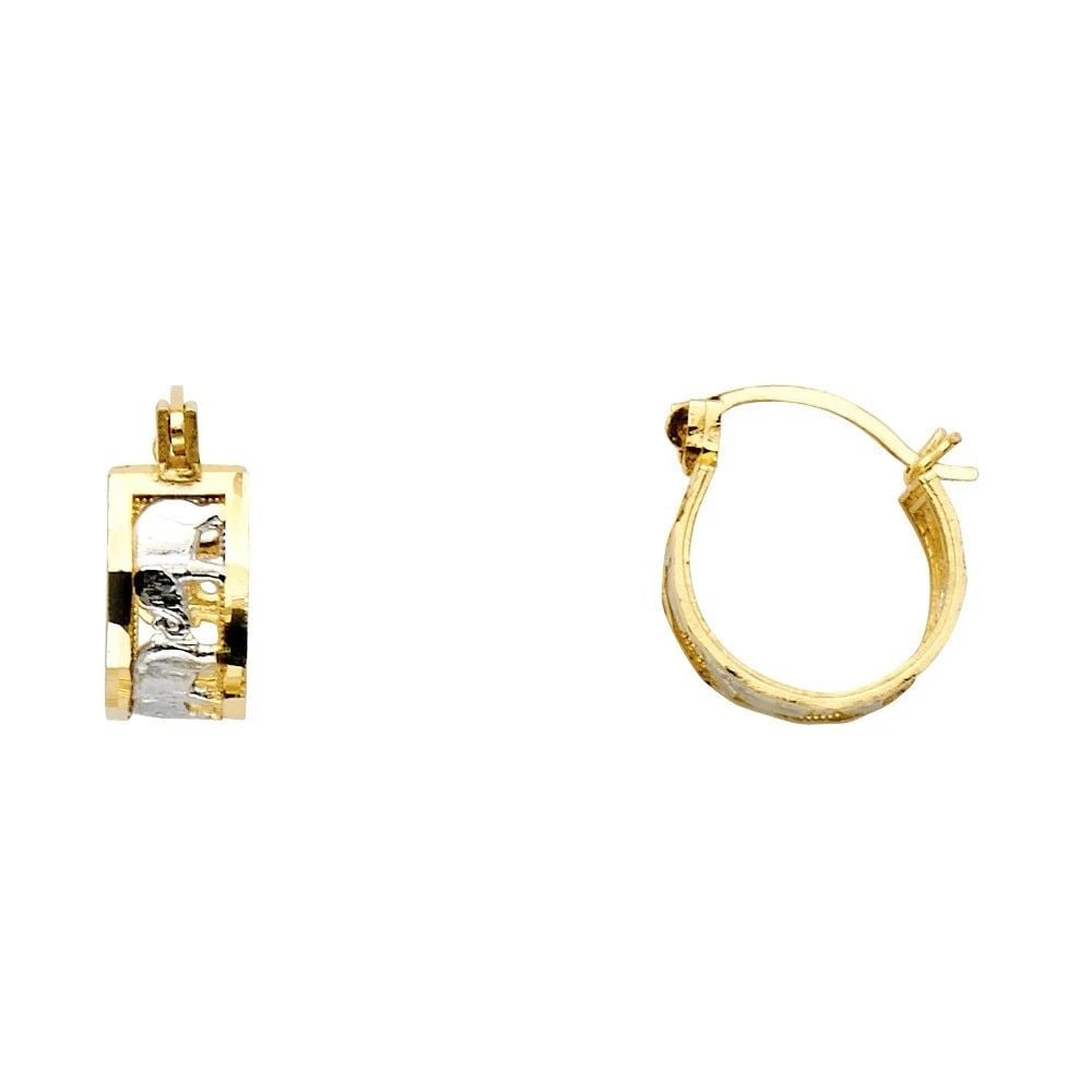 NEW 14K TWO TONE GOLD ELEPHANT HOOP EARRINGS: NEW 14K TWO TONE GOLD ELEPHANT HOOP EARRINGS ELEPHANT HOOP EARRINGS NEW 14K TWO TONE GOLD Height : 11 mm Width : 11 mm Weight : 2g