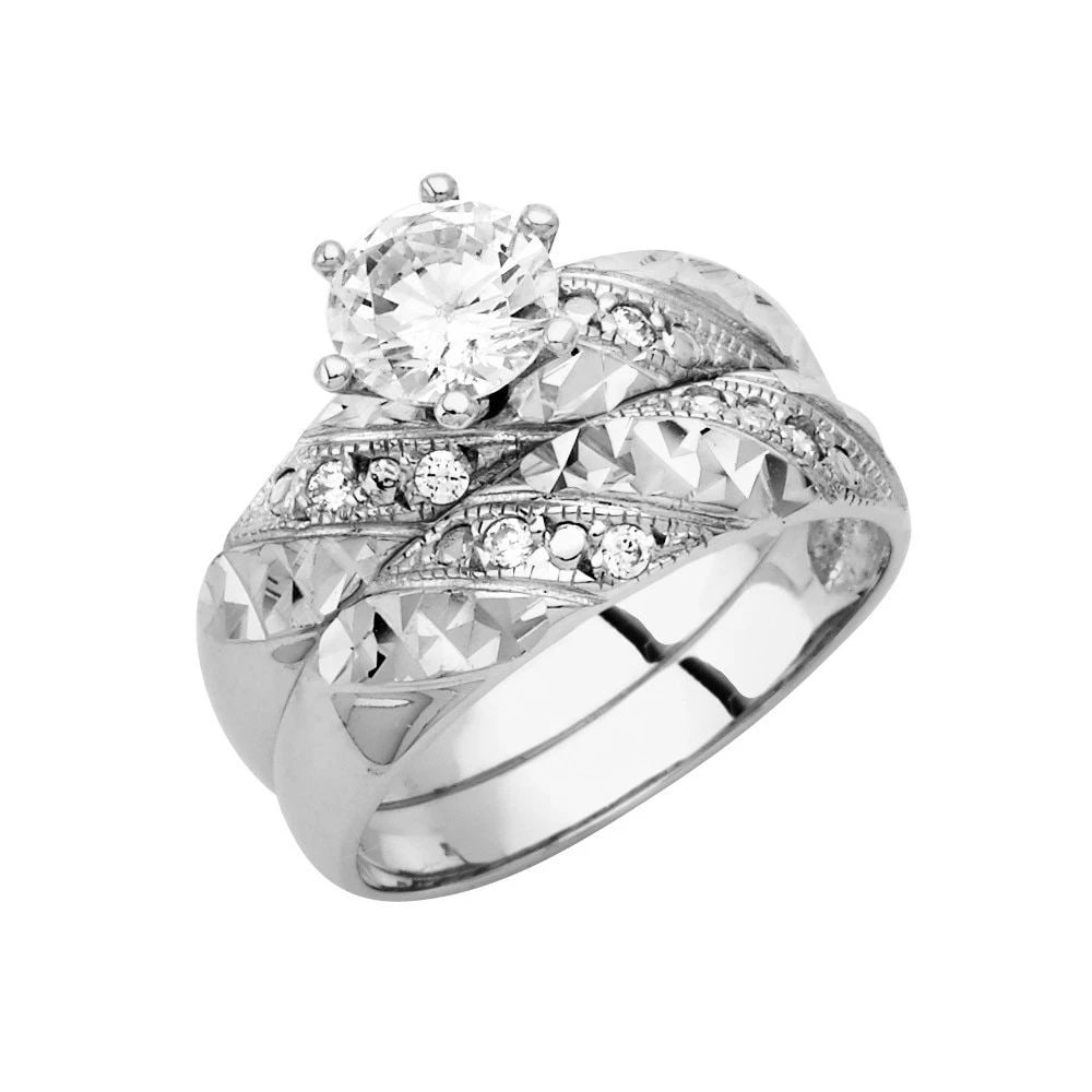 NEW 14K WHITE GOLD LADIES WEDDING BAND/TRIO SET: NEW 14K WHITE GOLD LADIES WEDDING BAND/TRIO SET LADIES WEDDING BAND/TRIO SET NEW 14K WHITE GOLD WIDTH : Average Apx WEIGHT : 2.6g