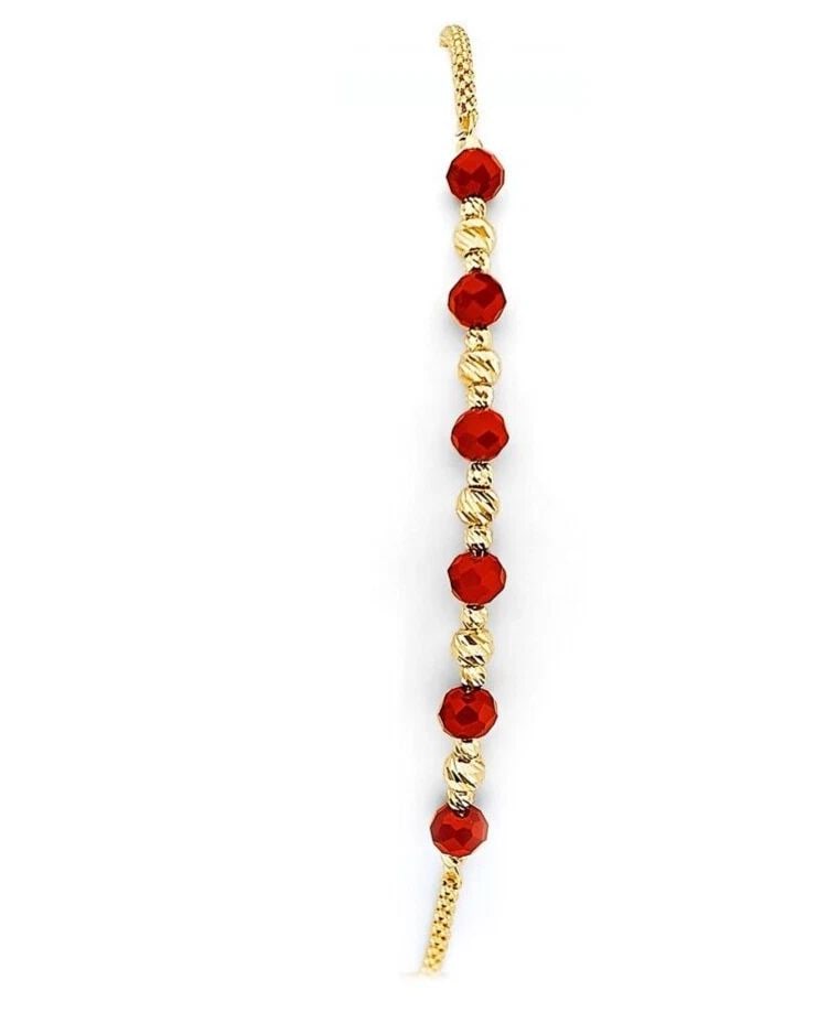 NEW 14K YELLOW GOLD RED BEAD FRIENDSHIP BRACELET (1 of 2)