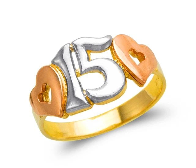 NEW 14K TRICOLOR GOLD LADIES 15 ANOS FILIGREE RING: NEW 14K TRICOLOR GOLD LADIES 15 ANOS FILIGREE RING LADIES 15 ANOS FILIGREE RING NEW 14K TRICOLOR GOLD SIZE Apx: 10mm Apx. WEIGHT: 2.6g