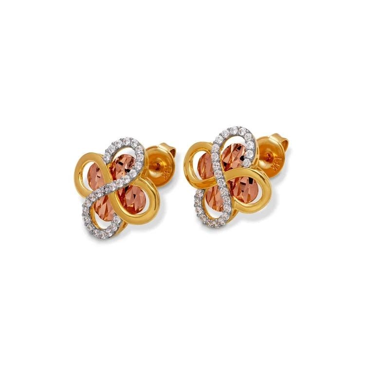 NEW 14K TRICOLOR GOLD FANCY FLOWER STUD EARRINGS: NEW 14K TRICOLOR GOLD FANCY FLOWER STUD EARRINGS FANCY FLOWER STUD EARRINGS NEW 14K TRICOLOR GOLD Width: Approx. 11.5mm Apx WEIGHT: 2.6g