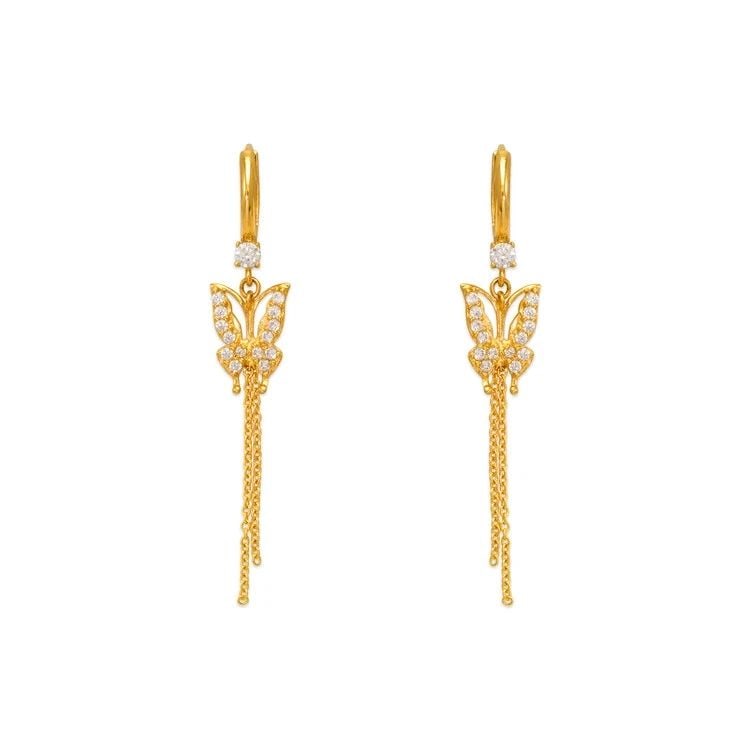 NEW 14K YELLOW GOLD FANCY BUTTERFLY DANGLING EARRINGS: NEW 14K YELLOW GOLD FANCY BUTTERFLY DANGLING EARRINGS FANCY BUTTERFLY DANGLING EARRINGS NEW 14K YELLOW GOLD Width: Approx. 13x50mm Apx WEIGHT: 2.6g