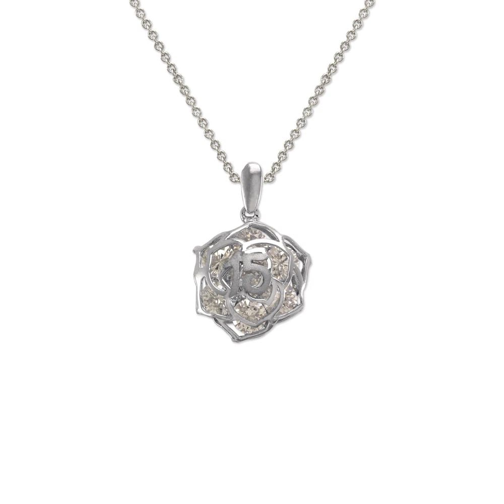 NEW 14K WHITE GOLD LADIES FANCY 15 ANOS PENDANT: NEW 14K WHITE GOLD LADIES FANCY 15 ANOS PENDANTLADIES FANCY 15 ANOS PENDANTNEW 14KWHITE GOLDApx. WIDTH: 15.5x17mmApx WEIGHT: 2.6g