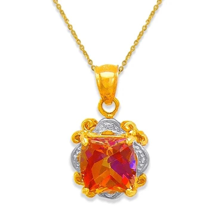 NEW 14K TWO TONE GOLD HYACINTH TOPAZ PENDANT (1 of 2)