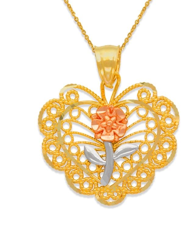 NEW 14K TRICOLOR GOLD ROSE HEART PENDANT (1 of 2)