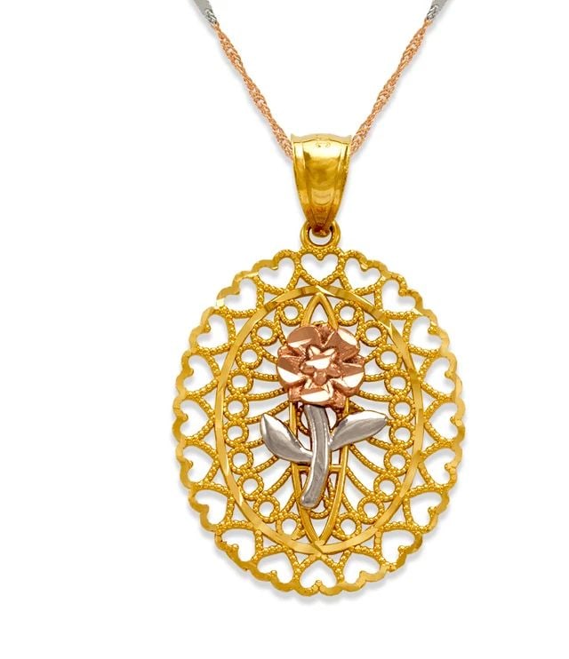 NEW 14K TRICOLOR GOLD ROSE PENDANT: NEW 14K TRICOLOR GOLD ROSE PENDANTROSE PENDANTNEW 14KTRICOLOR GOLDApx. WIDTH: 21x25mmApx WEIGHT: 2.6g