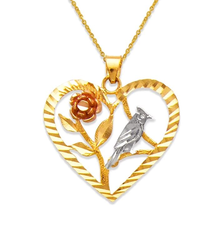 NEW 14K TRICOLOR GOLD ROSE AND DOVE HEART PENDANT (1 of 2)