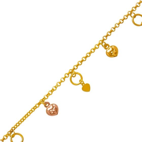NEW 14K TRICOLOR GOLD CHARM BRACELET: NEW 14K TRICOLOR GOLD CHARM BRACELETCHARM BRACELETNEW 14KTRICOLOR GOLDLENGTH: 7" inchAVERAGE Apx WEIGHT : 2.6g