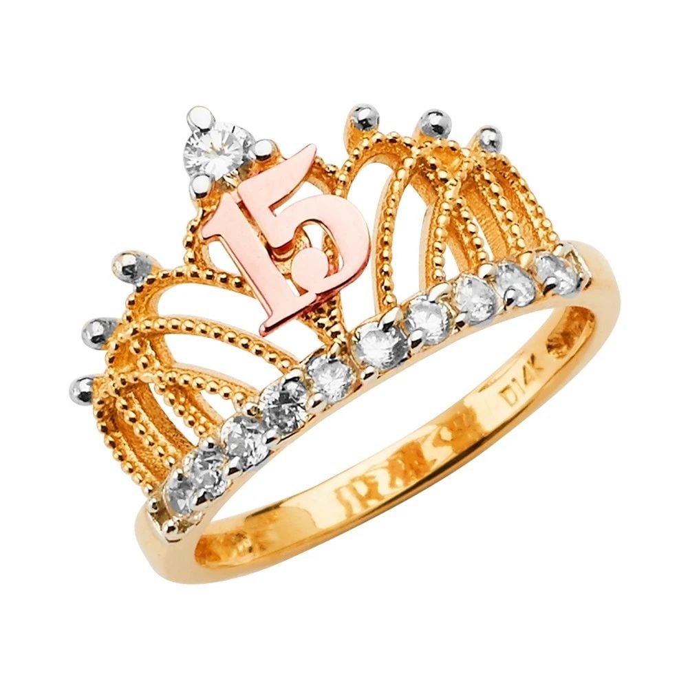 NEW 14K TRI COLOR GOLD 15 YEARS CROWN RING: NEW 14K TRI COLOR GOLD 15 YEARS CROWN RING15 YEARS CROWN RINGNEW 14KTRI COLOR GOLDWIDTH :Average Apx WEIGHT : 2.6g