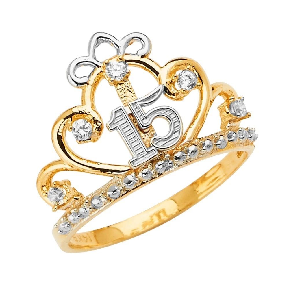 NEW 14K TWO TONE GOLD 15 YEARS CROWN RING - SIZE 7: NEW 14K TWO TONE GOLD 15 YEARS CROWN RING15 YEARS CROWN RINGNEW 14KTWO TONE GOLDWIDTH :Average Apx WEIGHT : 2.6g