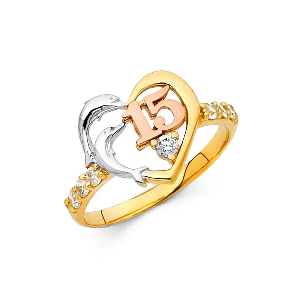 NEW 14K TRI COLOR GOLD 15 YEARS RING: NEW 14K TRI COLOR GOLD 15 YEARS RING15 YEARS RINGNEW 14KTRI COLOR GOLDWIDTH : 12 mmAverage Apx WEIGHT : 2.5g