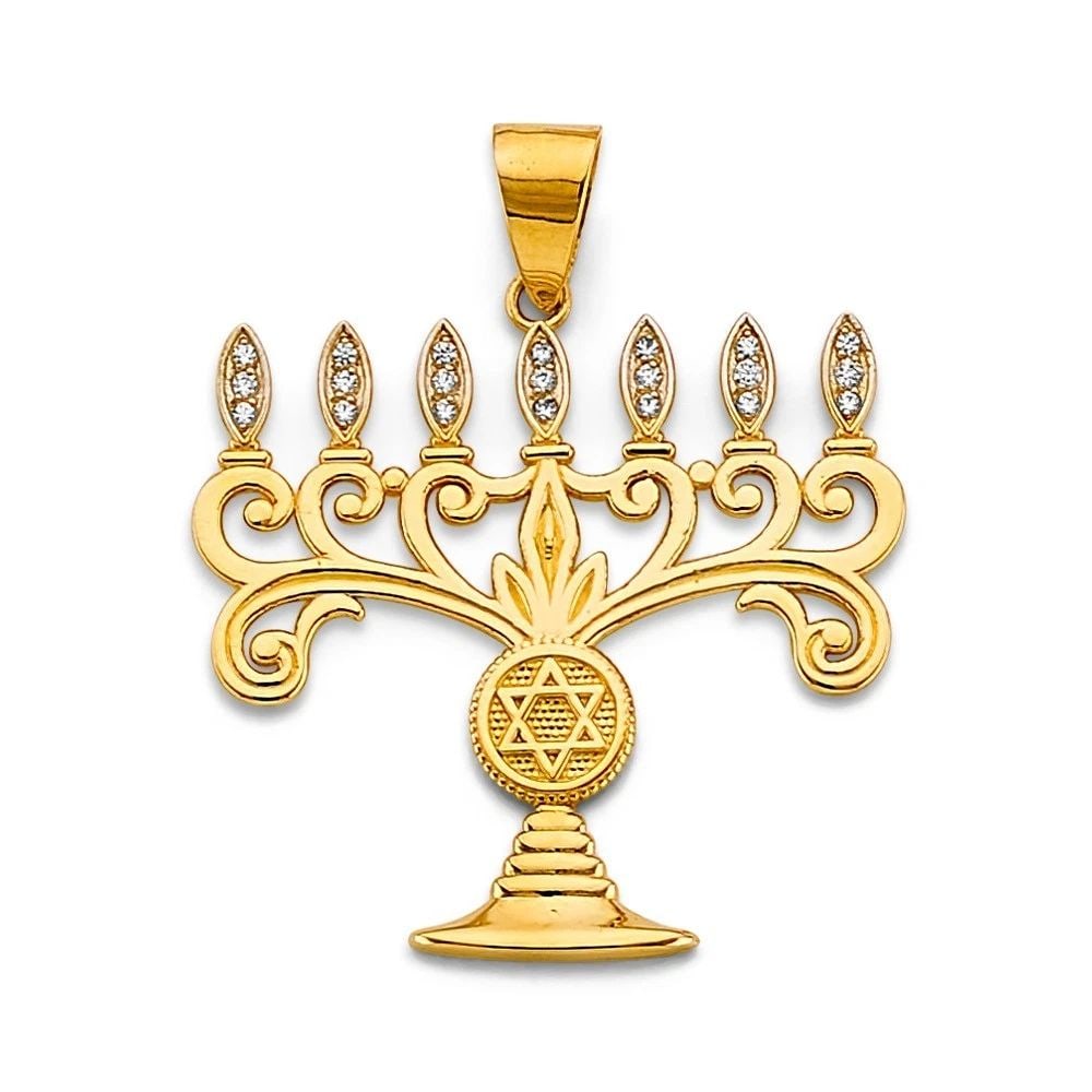 NEW 14K YELLOW GOLD MENORA PENDANT (1 of 2)