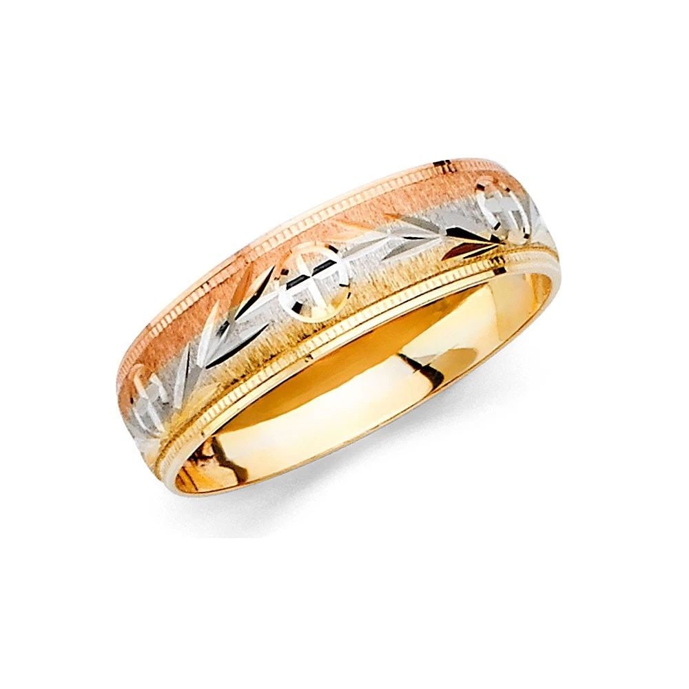 NEW 14K TRI COLOR GOLD MEN'S WEDDING BAND - SIZE 10: NEW 14K TRI COLOR GOLD MEN'S WEDDING BANDMEN'S WEDDING BANDNEW 14KTRI COLOR GOLDWIDTH : 6 mmAverage Apx WEIGHT : 2.6g