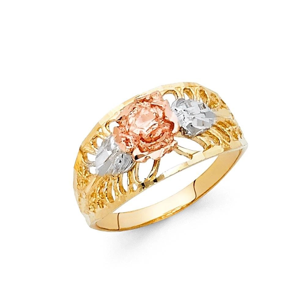 NEW 14K TRI COLOR GOLD FANCY FLOWER RING: NEW 14K TRI COLOR GOLD FANCY FLOWER RINGFANCY FLOWER RINGNEW 14KTRI COLOR GOLDWIDTH : 10 mmAverage Apx WEIGHT : 2.5g