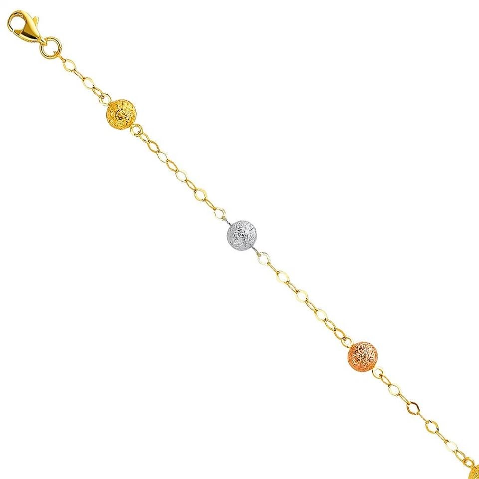 NEW 14K TRI COLOR GOLD LIGHT BRACELET WITH SNOW BALL: NEW 14K TRI COLOR GOLD LIGHT BRACELET WITH SNOW BALLLIGHT BRACELET WITH SNOW BALLNEW 14KTRI COLOR GOLDLENGTH - 7+1inApx WEIGHT - 2.5g