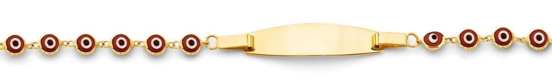 NEW 14K YELLOW GOLD RED EVIL EYE BABY ID BRACELET: NEW 14K YELLOW GOLD RED EVIL EYE BABY ID BRACELETRED EVIL EYE BABY ID BRACELETNEW 14KYELLOW GOLDLENGTH - 6inApx WEIGHT - 2.5g
