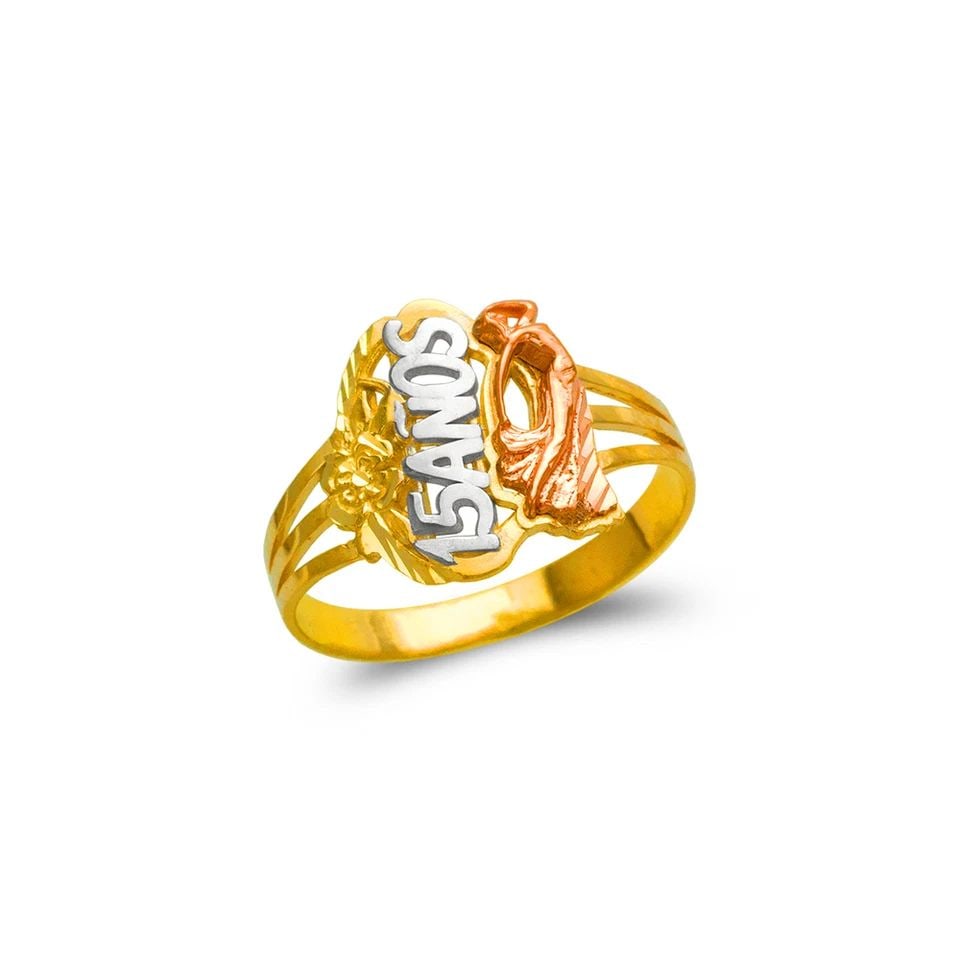 NEW 14K TRICOLOR GOLD LADIES 15 ANOS DANCING LADY FILIGREE RING (1 of 1)