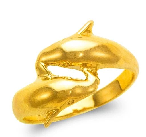 NEW 14K YELLOW GOLD LADIES DOUBLE DOLPHIN DESIGN RING (1 of 2)