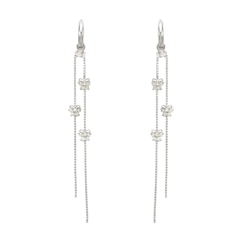 NEW 14K WHITE GOLD FANCY BUTTERFLY DANGLING EARRINGS: NEW 14K WHITE GOLD FANCY BUTTERFLY DANGLING EARRINGSFANCY BUTTERFLY DANGLING EARRINGSNEW 14KWHITE GOLDWidth: Approx. 11x71mmApx WEIGHT: 2.5g