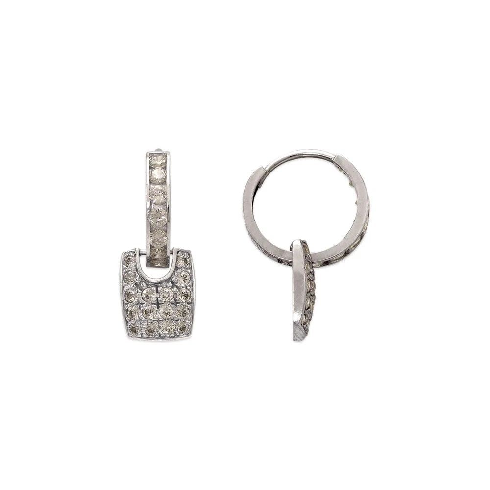 NEW 14K WHITE GOLD 20MM FANCY HUGGIE EARRINGS: NEW 14K WHITE GOLD 20MM FANCY HUGGIE EARRINGS20MM FANCY HUGGIE EARRINGSNEW 14KWHITE GOLDWidth: Approx. 7x20mmApx WEIGHT: 2.5g