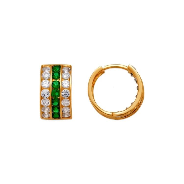 NEW 14K YELLOW GOLD 12MM GREEN HUGGIE EARRINGS: NEW 14K YELLOW GOLD 12MM GREEN HUGGIE EARRINGS12MM GREEN HUGGIE EARRINGSNEW 14KYELLOW GOLDWidth: Approx. 12mmApx WEIGHT: 2.5g