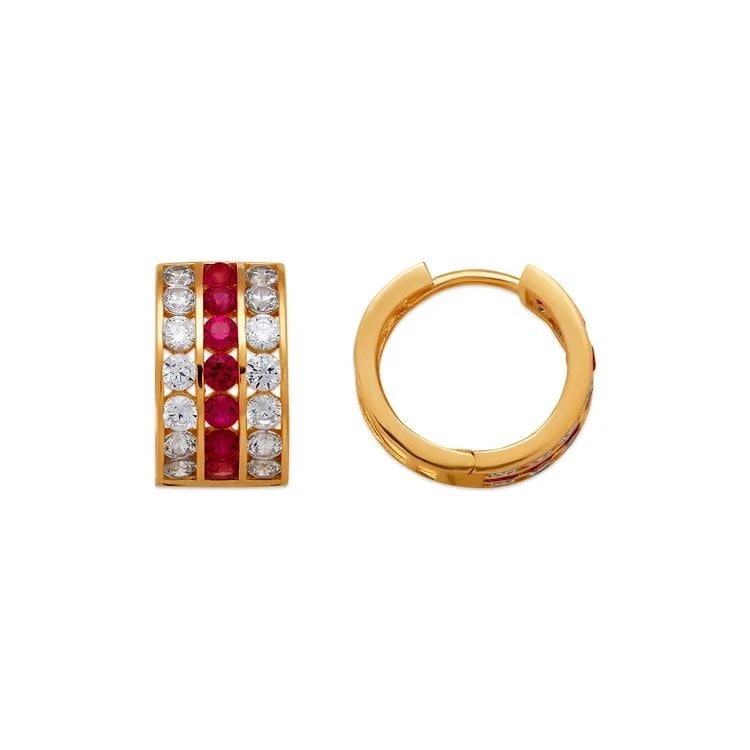 NEW 14K YELLOW GOLD 12MM RED HUGGIE EARRINGS: NEW 14K YELLOW GOLD 12MM RED HUGGIE EARRINGS12MM RED HUGGIE EARRINGSNEW 14KYELLOW GOLDWidth: Approx. 12mmApx WEIGHT: 2.5g
