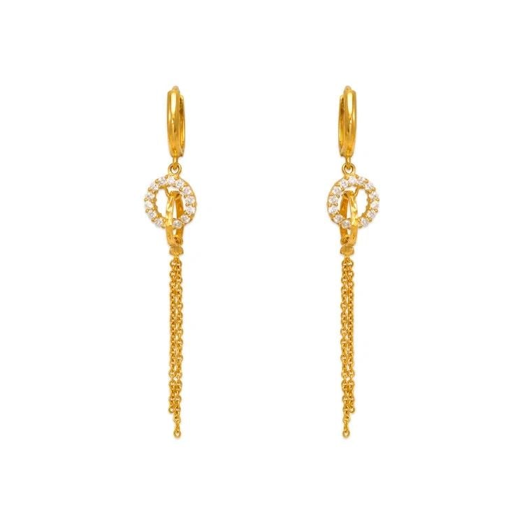 NEW 14K YELLOW GOLD FANCY LOOPED CIRCLE DANGLING EARRINGS: NEW 14K YELLOW GOLD FANCY LOOPED CIRCLE DANGLING EARRINGSFANCY LOOPED CIRCLE DANGLING EARRINGSNEW 14KYELLOW GOLDWidth: Approx. 12x55mmApx WEIGHT: 2.5g