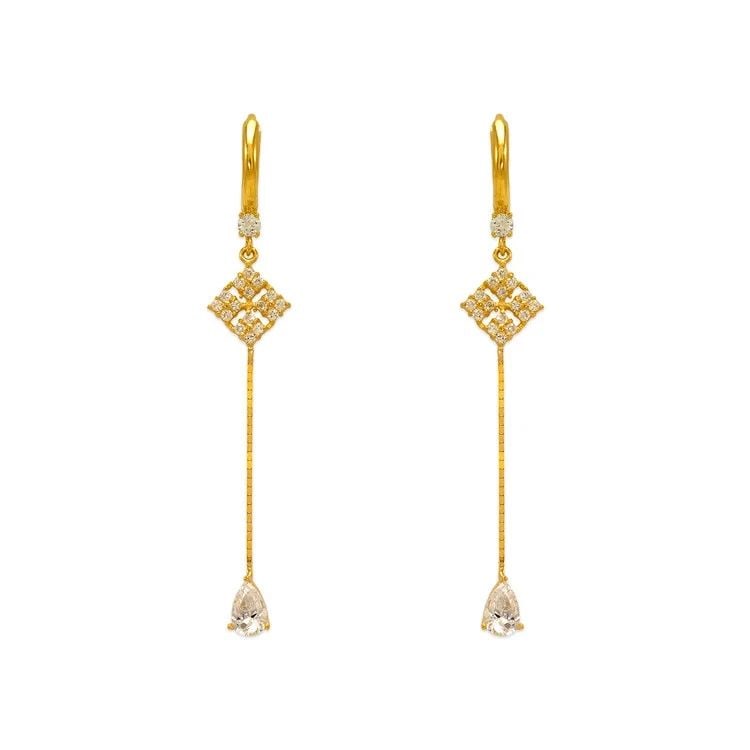 NEW 14K YELLOW GOLD FANCY STONE DANGLING EARRINGS (1 of 1)