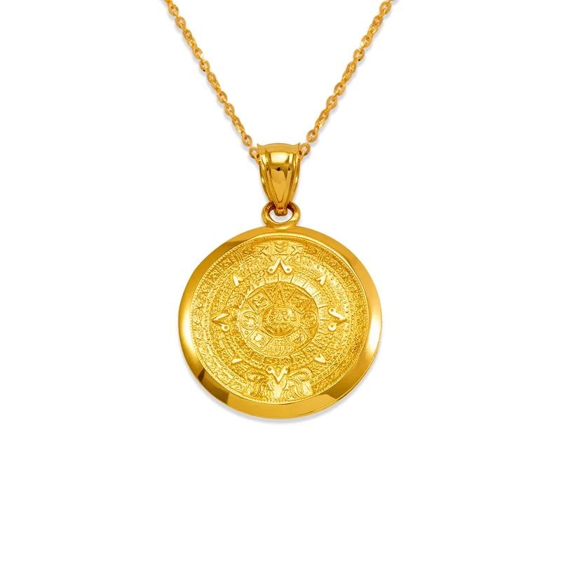 NEW 14K YELLOW GOLD HP AZTEC CALENDAR PENDANT (1 of 1)