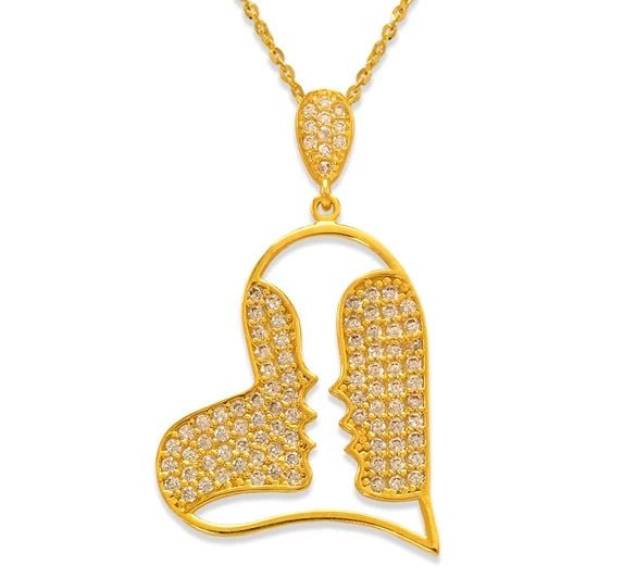 NEW 14K YELLOW GOLD FANCY HEART WITH KISS PENDANT: NEW 14K YELLOW GOLD FANCY HEART WITH KISS PENDANTFANCY HEART WITH KISS PENDANTNEW 14KYELLOW GOLDApx. WIDTH: 21x25mmApx WEIGHT: 2.5g