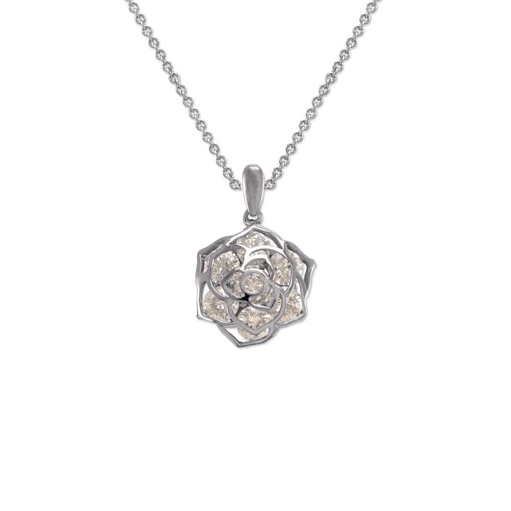 NEW 14K WHITE GOLD LADIES FANCY ROSE PENDANT: NEW 14K WHITE GOLD LADIES FANCY ROSE PENDANTLADIES FANCY ROSE PENDANTNEW 14KWHITE GOLDApx. WIDTH: 15.5x17mmApx WEIGHT: 2.5g