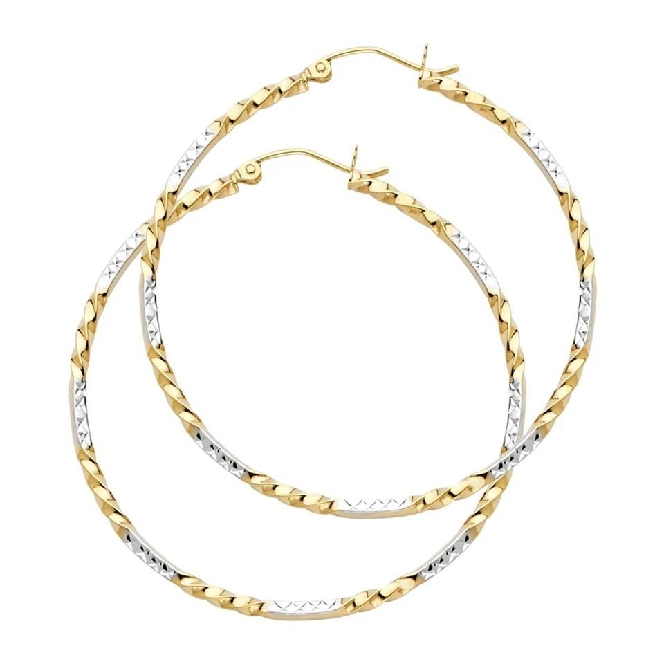 NEW 14K TWO TONE GOLD CURLED HOOP EARRINGS: NEW 14K TWO TONE GOLD CURLED HOOP EARRINGSCURLED HOOP EARRINGSNEW 14KTWO TONE GOLDHeight : 35 mmWidth : 35 mmWeight : 1.9g
