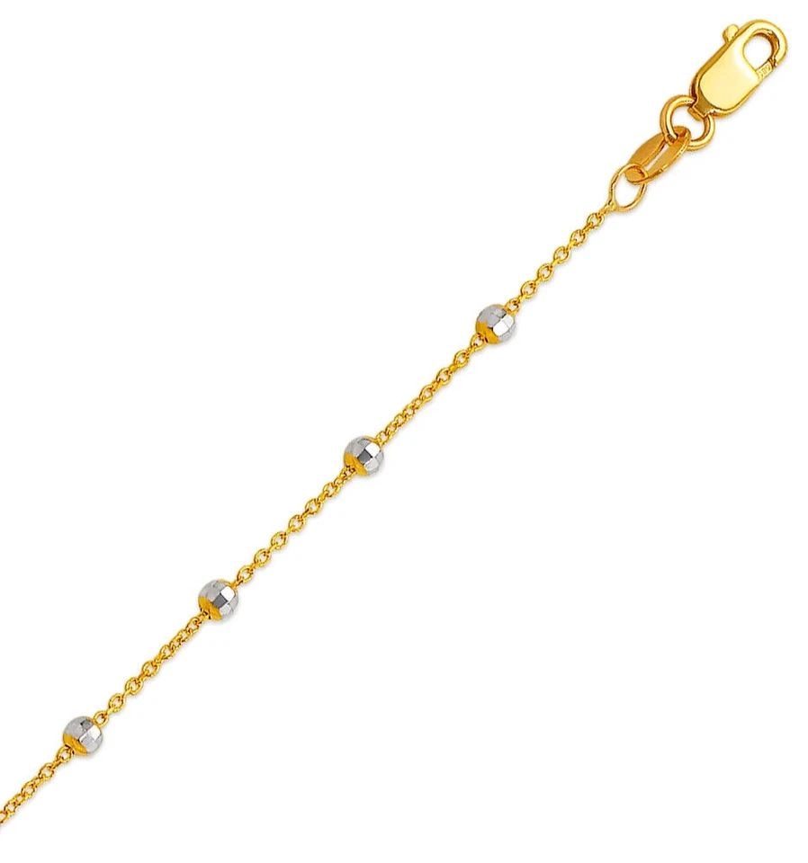 NEW 14K TWO TONE GOLD STAZIONE BEAD ROLO ANKLET (1 of 1)