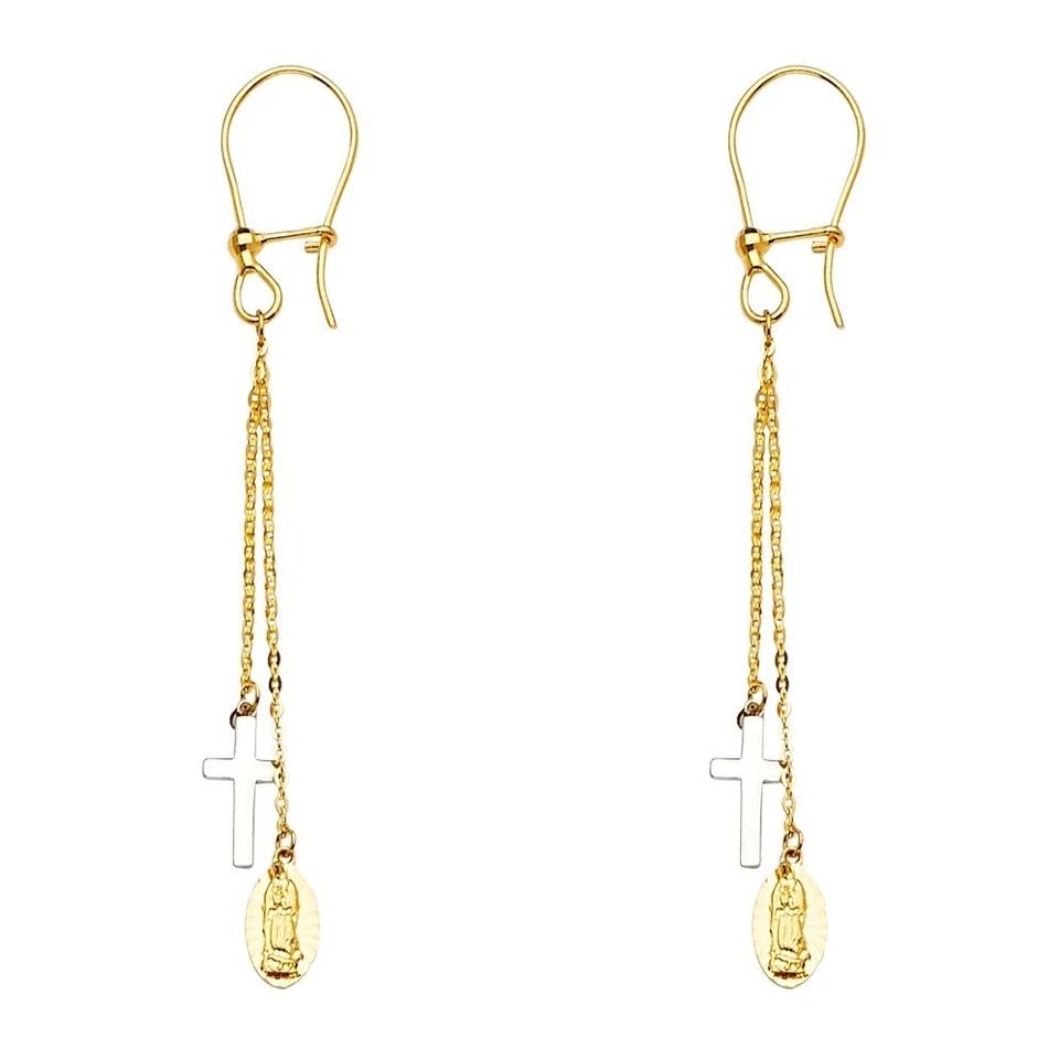 NEW 14K TRI COLOR GOLD HANGING EARRINGS: NEW 14K TRI COLOR GOLD HANGING EARRINGSHANGING EARRINGSNEW 14KTRI COLOR GOLDHEIGHT - 48 mmWIDTH - 5 mmApx WEIGHT - 1.9 g