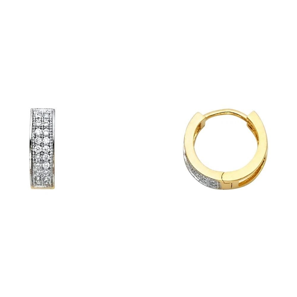 NEW 14K TWO TONE GOLD 2 LINE HUGGIES EARRINGS (1 of 2)