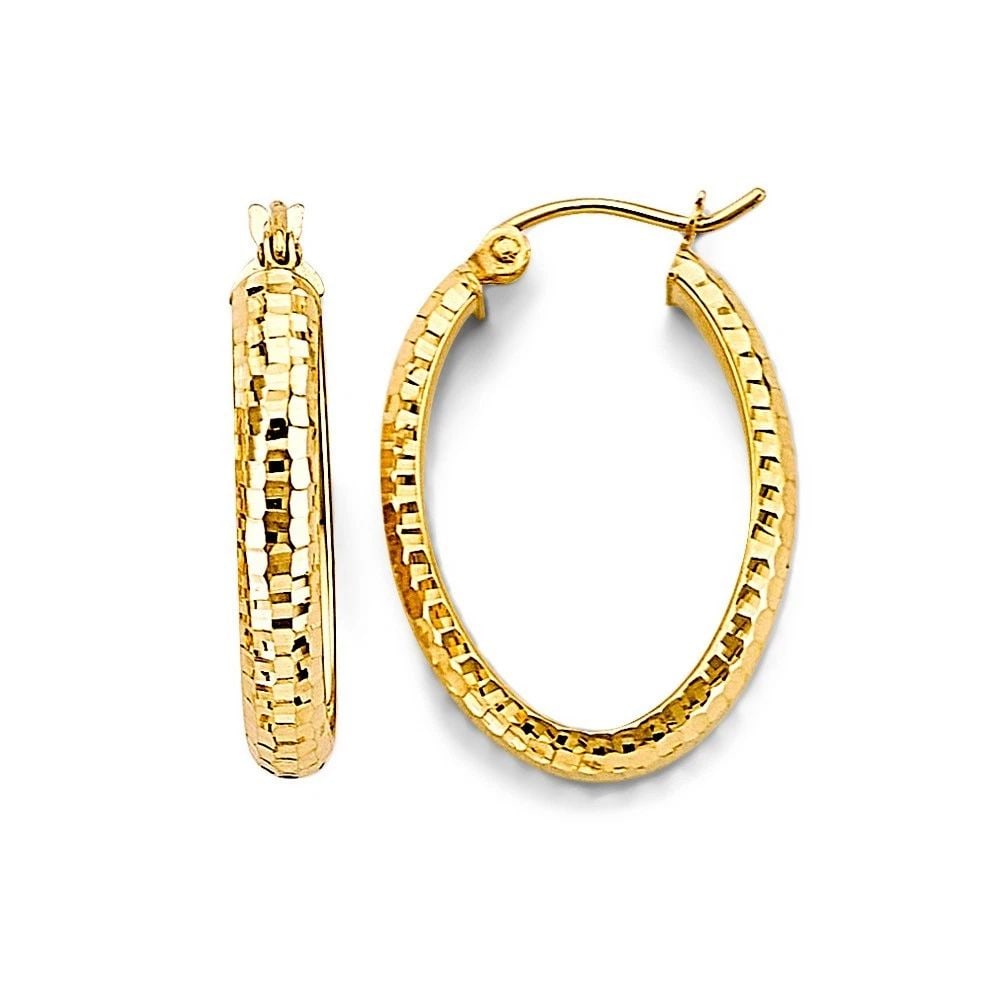 NEW 14K YELLOW GOLD OVAL DC HOOP EARRINGS (1 of 1)