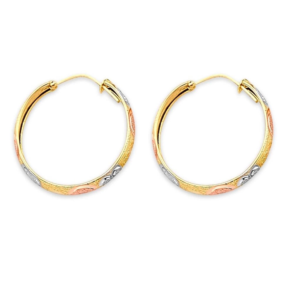 NEW 14K TRI COLOR GOLD DC HEART HOOP EARRINGS: NEW 14K TRI COLOR GOLD DC HEART HOOP EARRINGSDC HEART HOOP EARRINGSNEW 14KTRI COLOR GOLDHEIGHT - 25 mmWIDTH - 25 mmApx WEIGHT - 1.9 g
